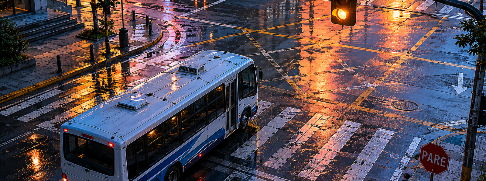 Cruce urbano con bus de transporte detenido — responsabilidad civil accidentes de tránsito